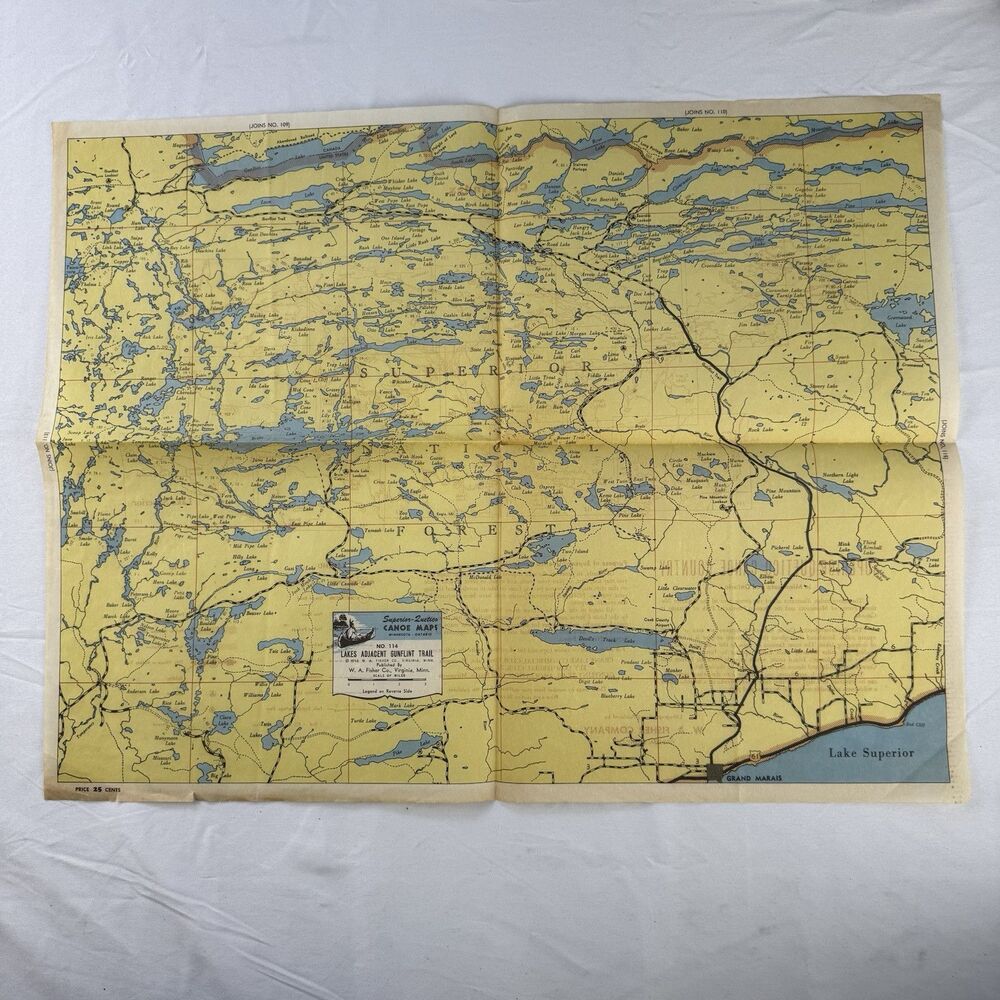 Vintage Fisher Co Superior Quetico Original Canoe Map 1952 Gunflint Trail #114
